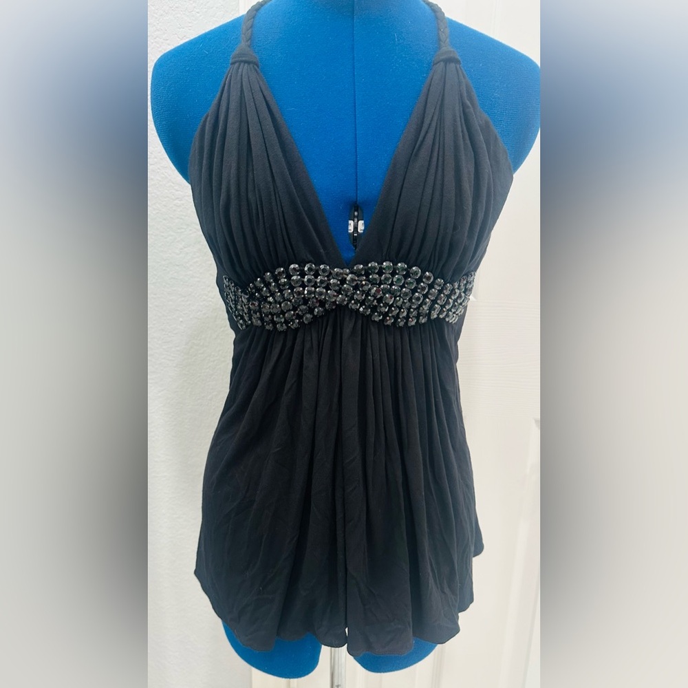SKY: Halter top, Woven Rhinestones, Black, Large